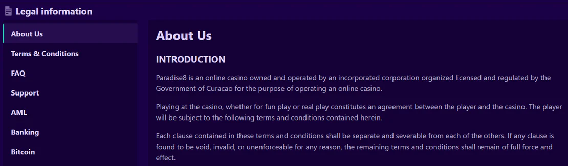 paradise8 casino license